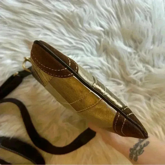 Coach F40970 Gold Metallic Leather Suede Signature Patchwork Crossbody Bag - Picture 2 of 13